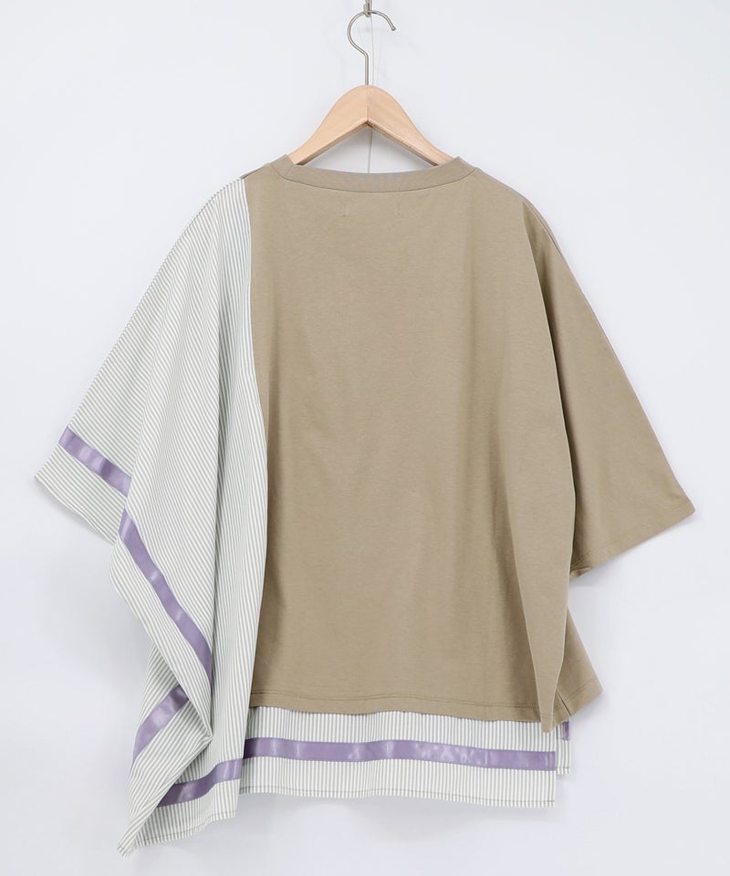 ラメ入りアンティーク柄アシメ異素材切替PO-18