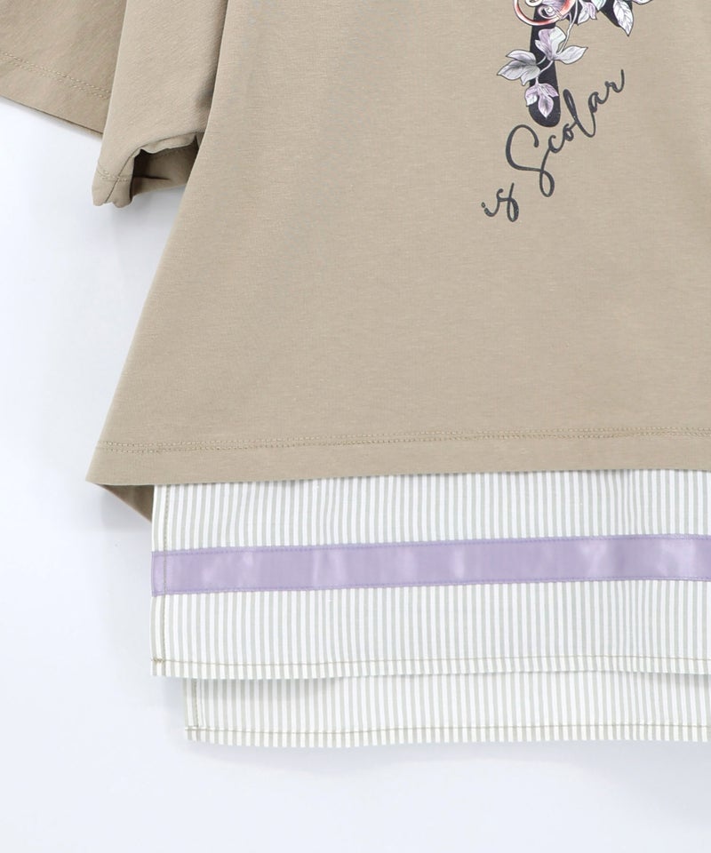 ラメ入りアンティーク柄アシメ異素材切替PO-22