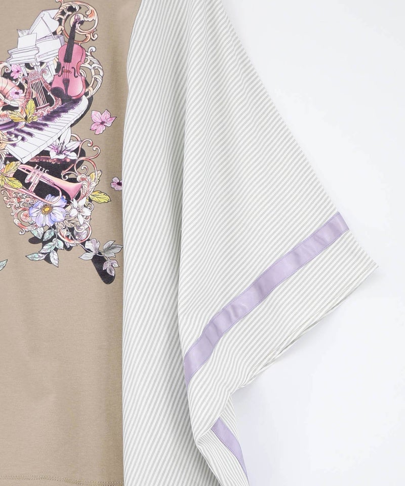 ラメ入りアンティーク柄アシメ異素材切替PO-23