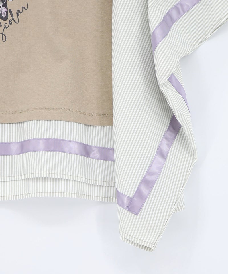 ラメ入りアンティーク柄アシメ異素材切替PO-24