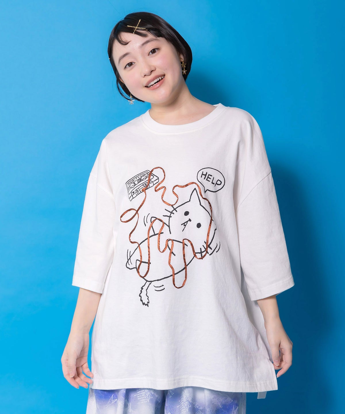 カセットテープにからまるネコTシャツ-1