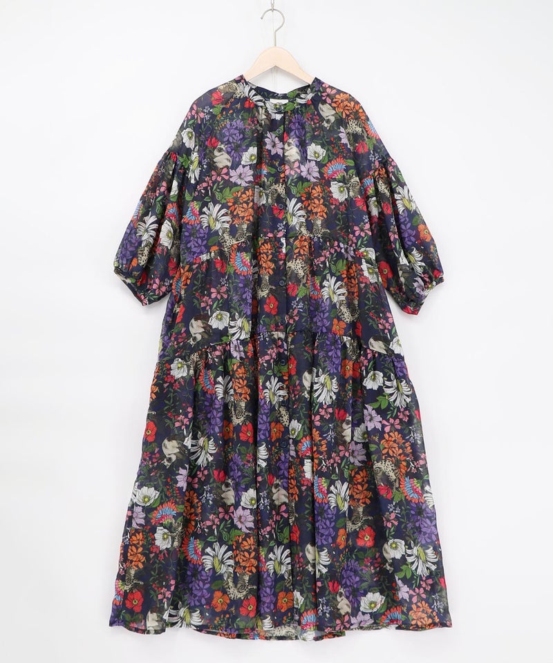 花ネコ柄シアー素材ティアードシャツワンピ-13