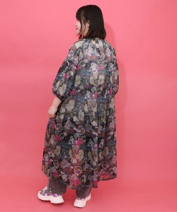 花ネコ柄シアー素材ティアードシャツワンピ-14