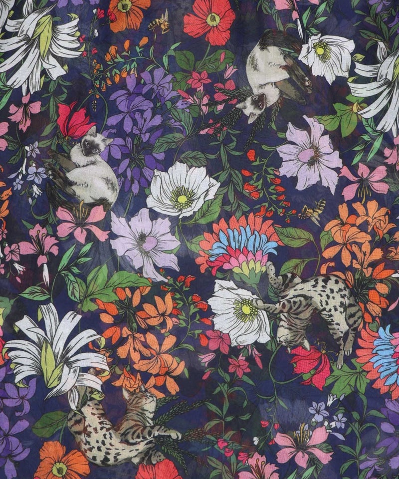 花ネコ柄シアー素材ティアードシャツワンピ-14