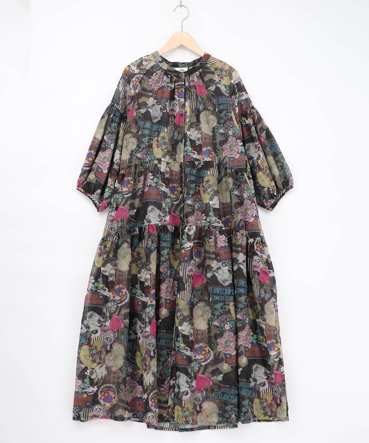 花ネコ柄シアー素材ティアードシャツワンピ-17