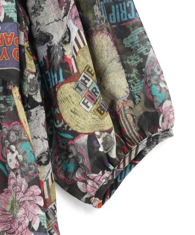 花ネコ柄シアー素材ティアードシャツワンピ-18