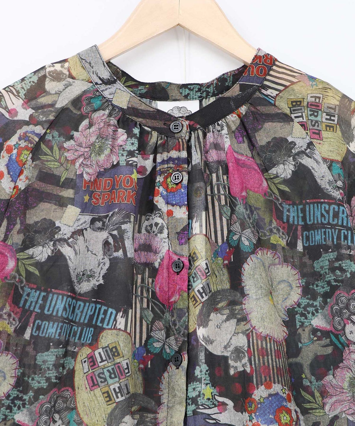 花ネコ柄シアー素材ティアードシャツワンピ-21