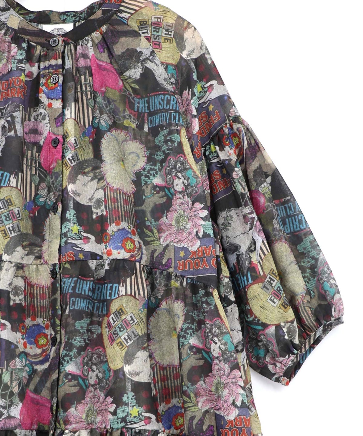 花ネコ柄シアー素材ティアードシャツワンピ-23