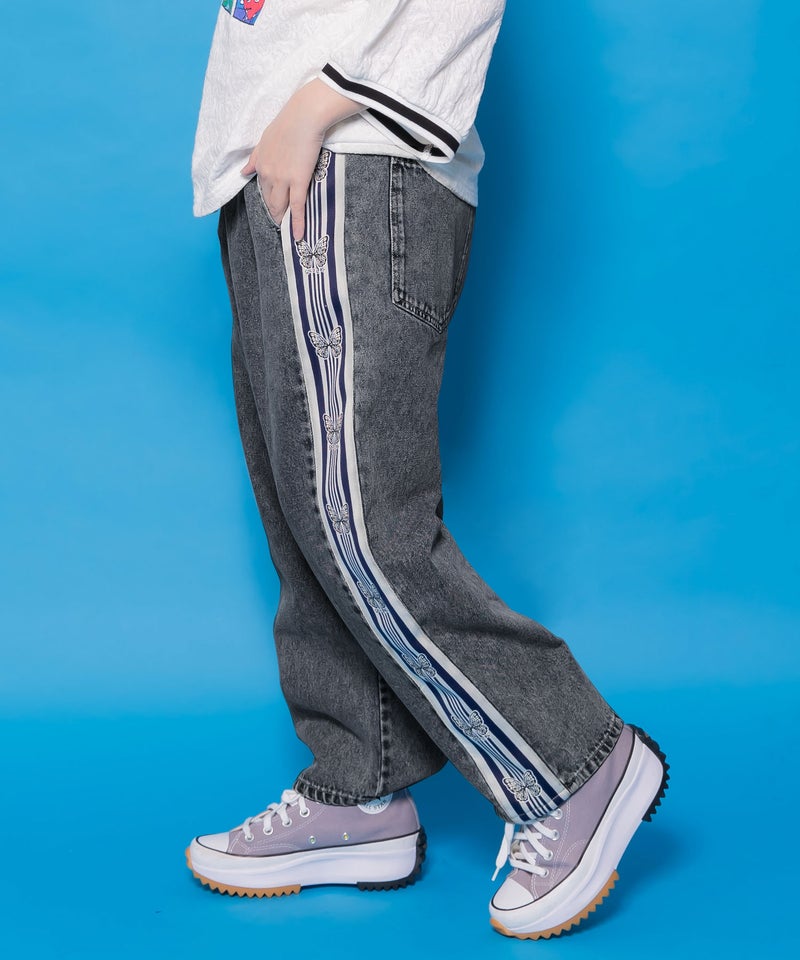 蝶ラインテープ付きデニムパンツ-1