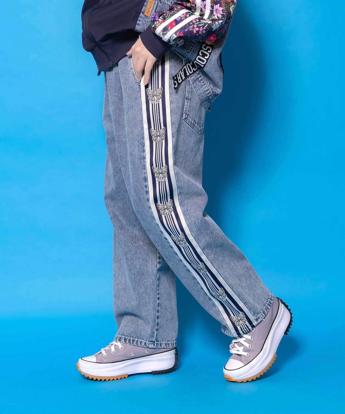 蝶ラインテープ付きデニムパンツ-5