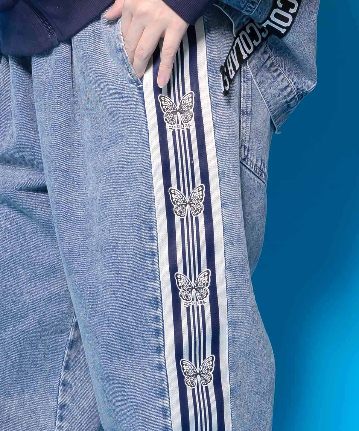 蝶ラインテープ付きデニムパンツ-9