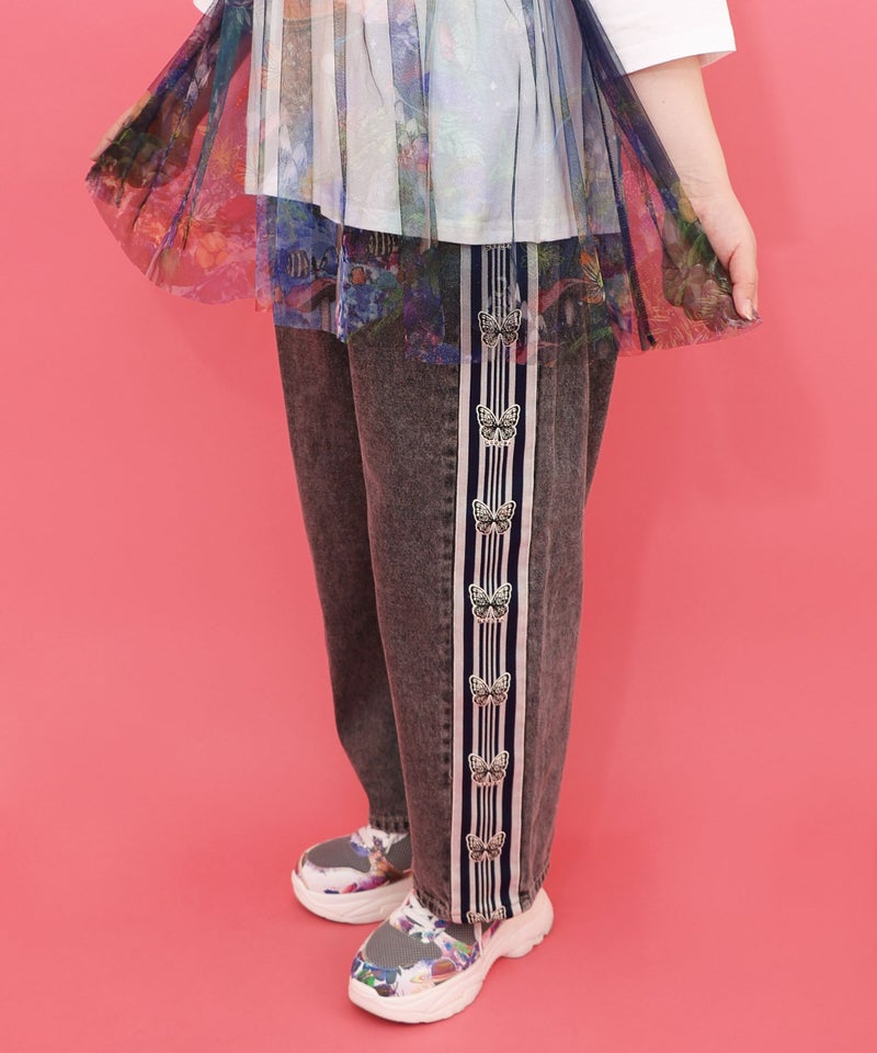 蝶ラインテープ付きデニムパンツ-11