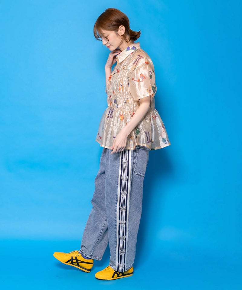 蝶ラインテープ付きデニムパンツ-12