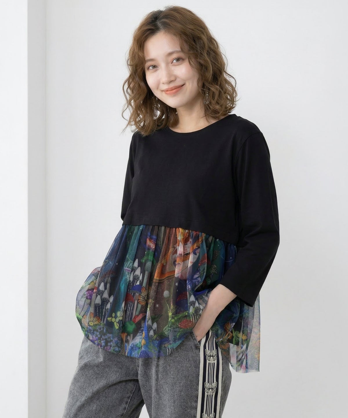 キノコの惑星柄チュール切替プルオーバー-1