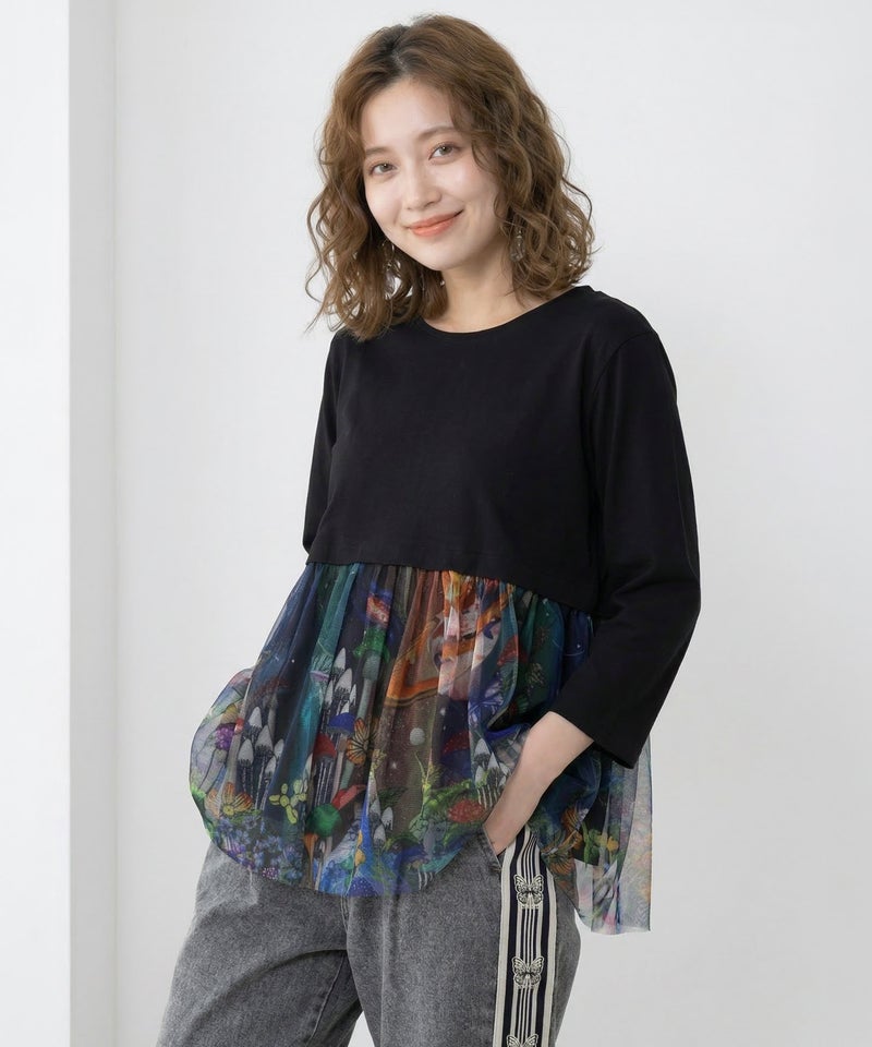 キノコの惑星柄チュール切替プルオーバー-1