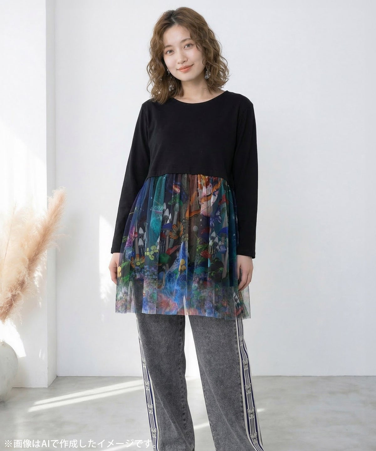 キノコの惑星柄チュール切替プルオーバー-2