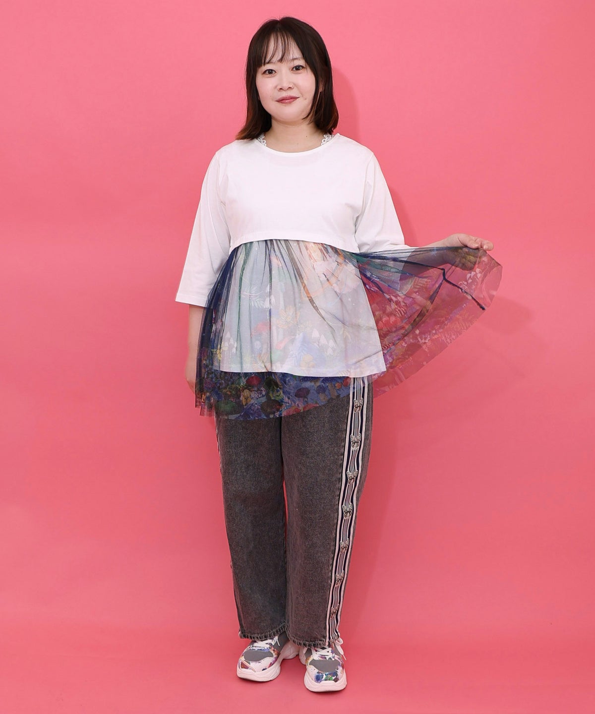 キノコの惑星柄チュール切替プルオーバー-4