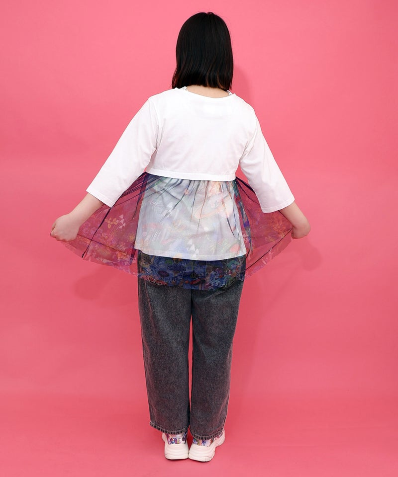 キノコの惑星柄チュール切替プルオーバー-7