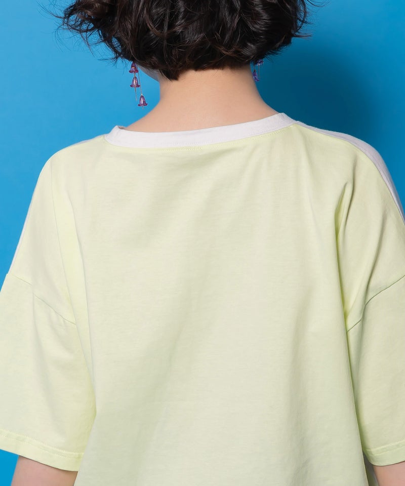 花ネコピクニック柄配色Tシャツ-8