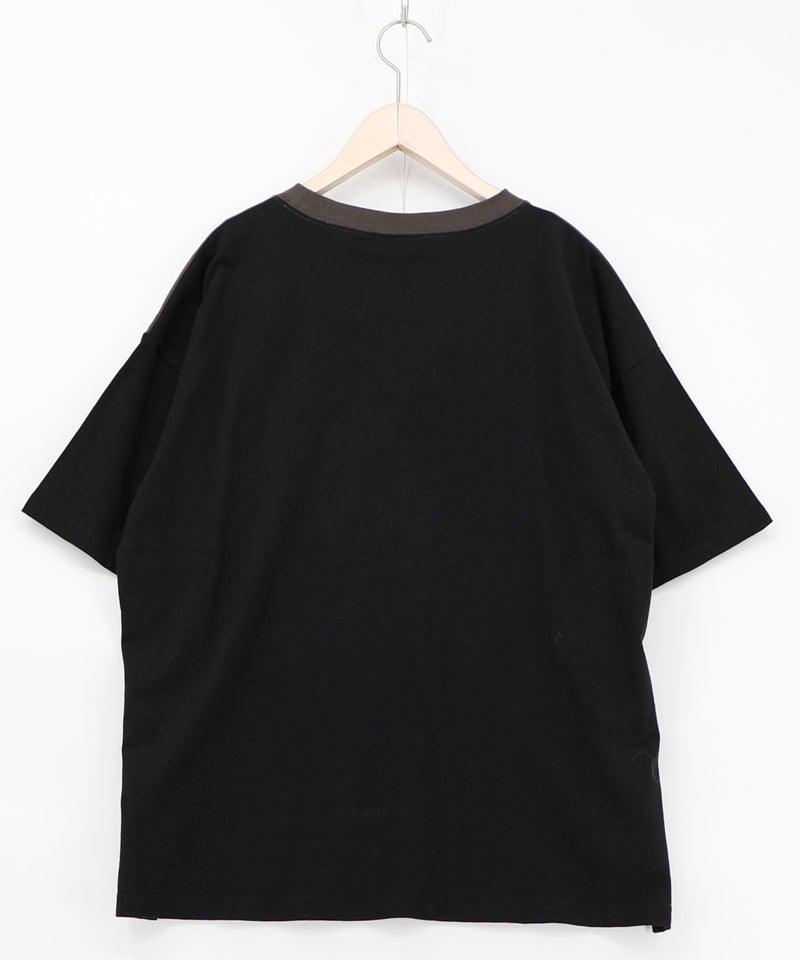 花ネコピクニック柄配色Tシャツ-14