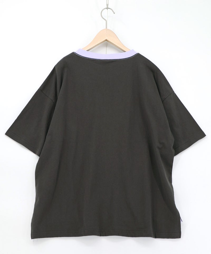 花ネコピクニック柄配色Tシャツ-17