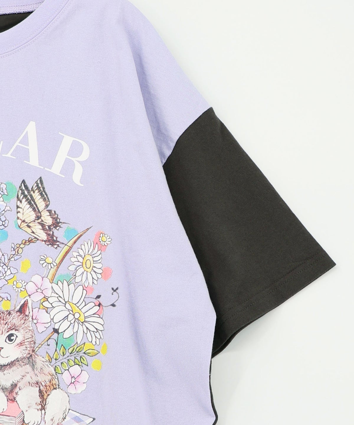 花ネコピクニック柄配色Tシャツ-20