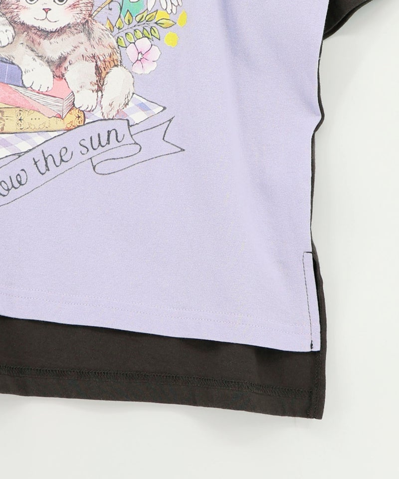 花ネコピクニック柄配色Tシャツ-21