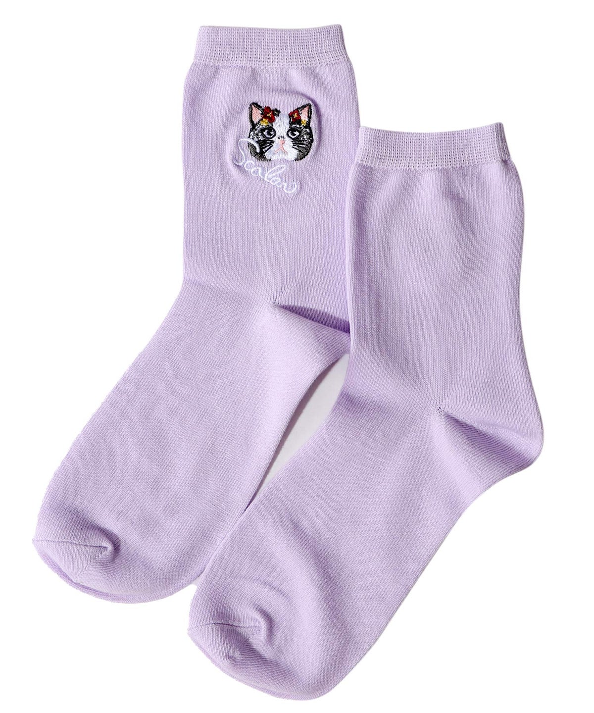 スカラーネコ柄刺繍ソックス-7