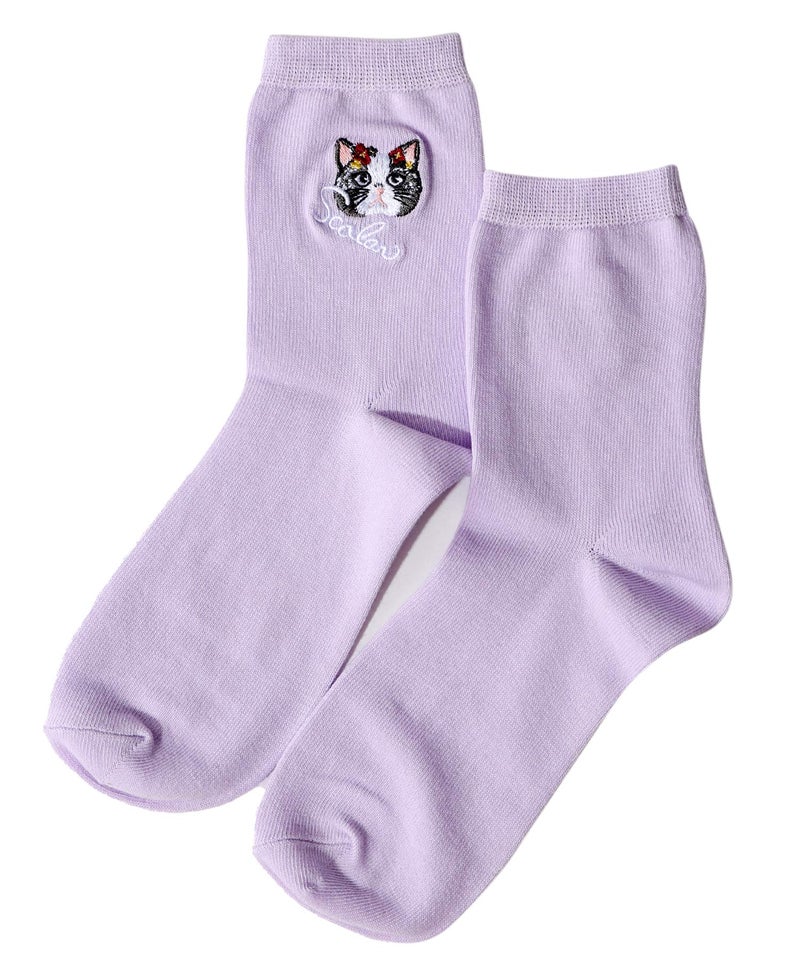 スカラーネコ柄刺繍ソックス-7