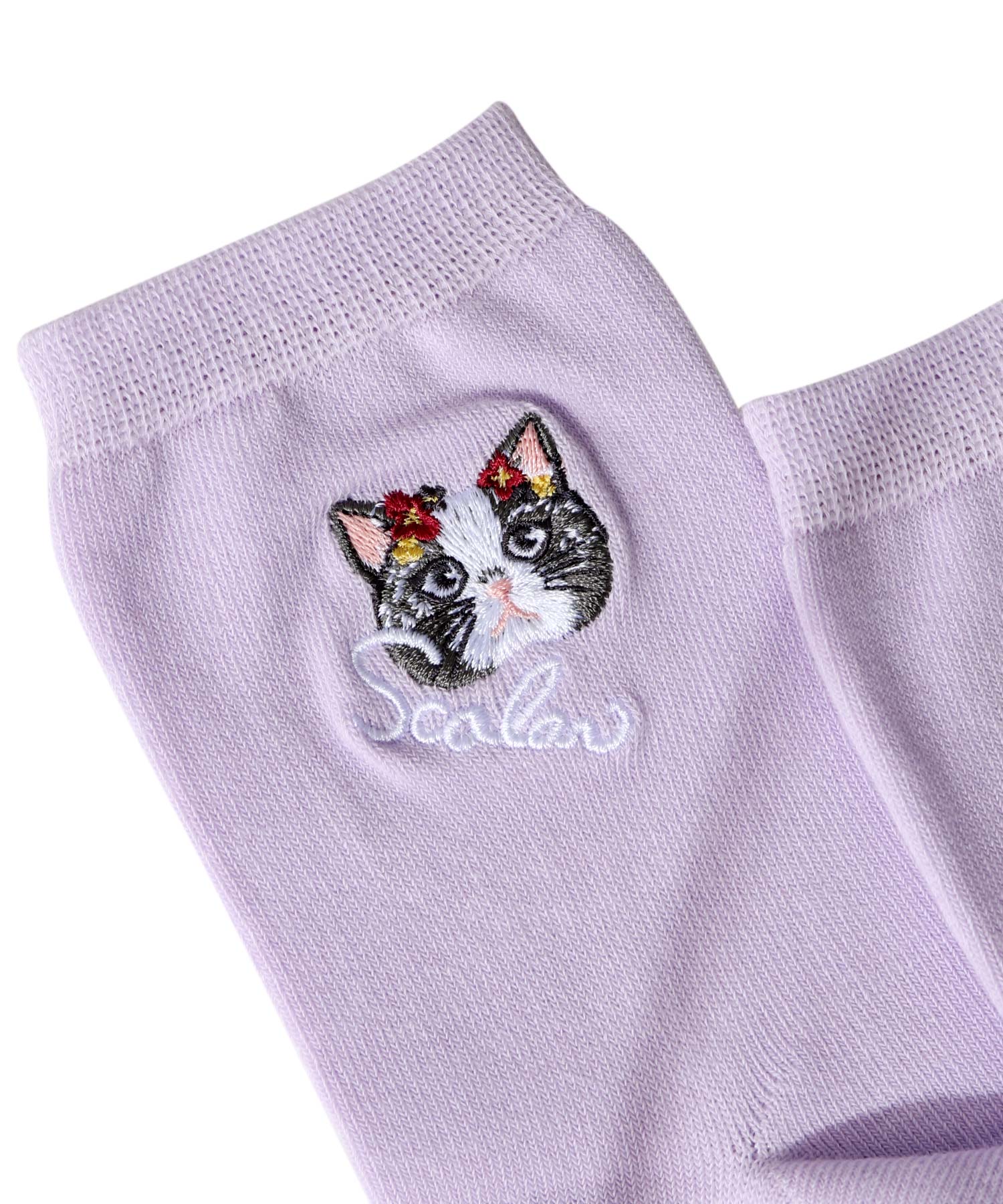 a88J18805：スカラーネコ柄刺繍ソックスの通販-ScoLar