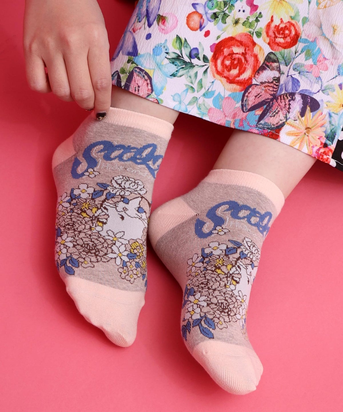 スカラーフロントネコ柄ソックス-1