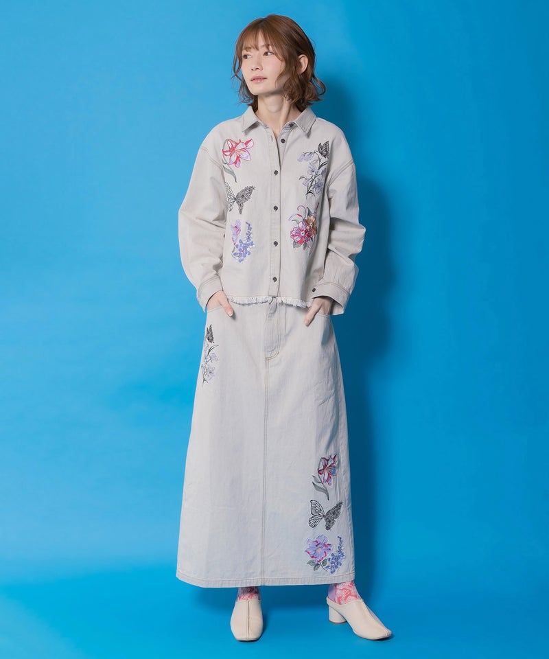花蝶刺繍デニムロングスカート-2