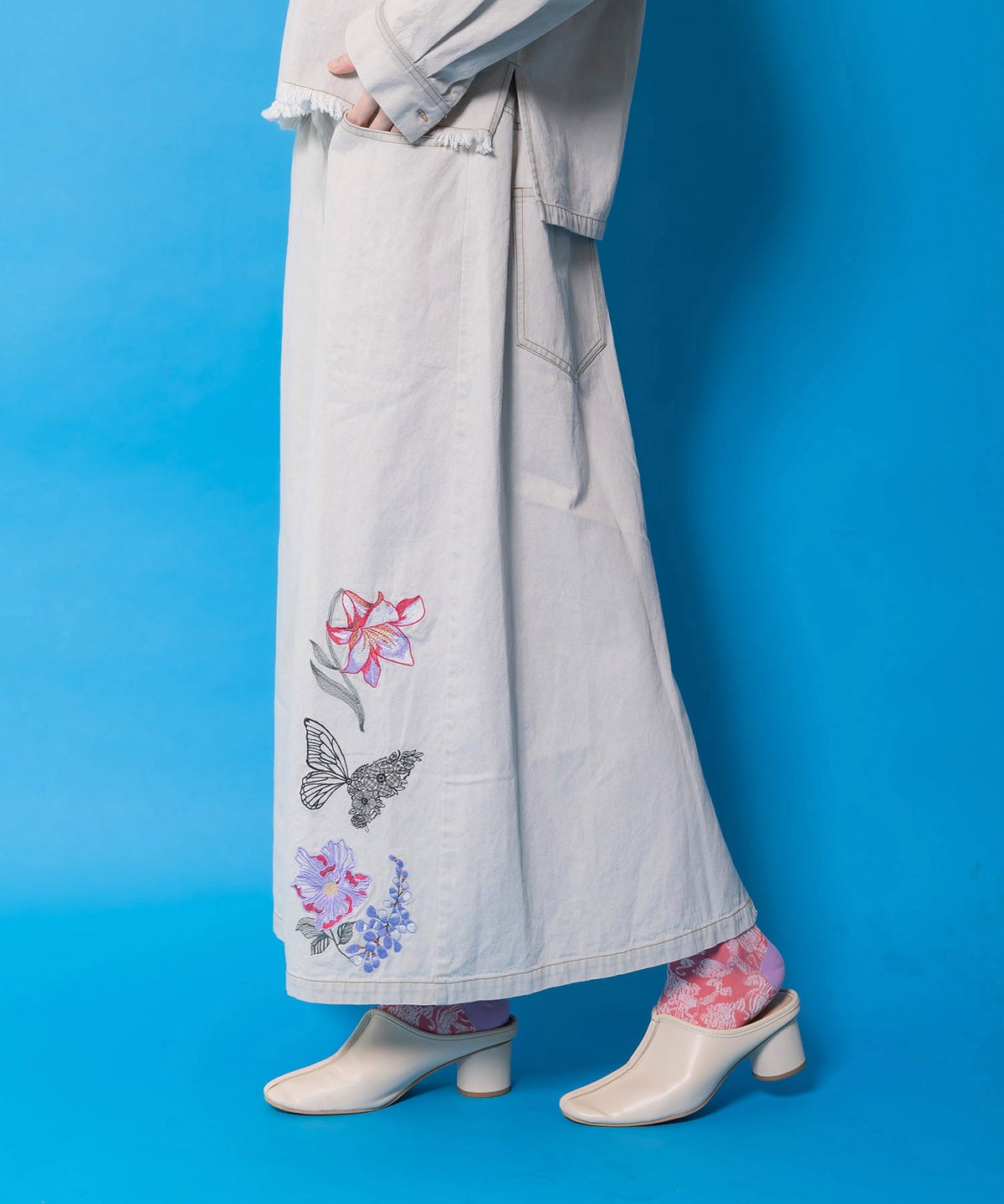 花蝶刺繍デニムロングスカート-4
