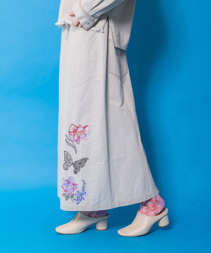 花蝶刺繍デニムロングスカート-4
