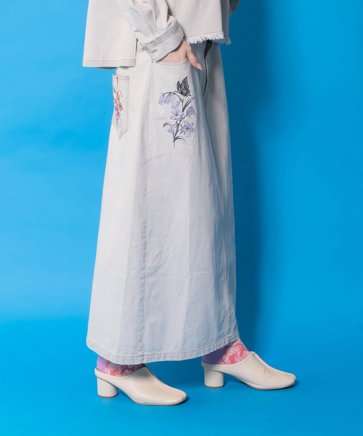 花蝶刺繍デニムロングスカート-5