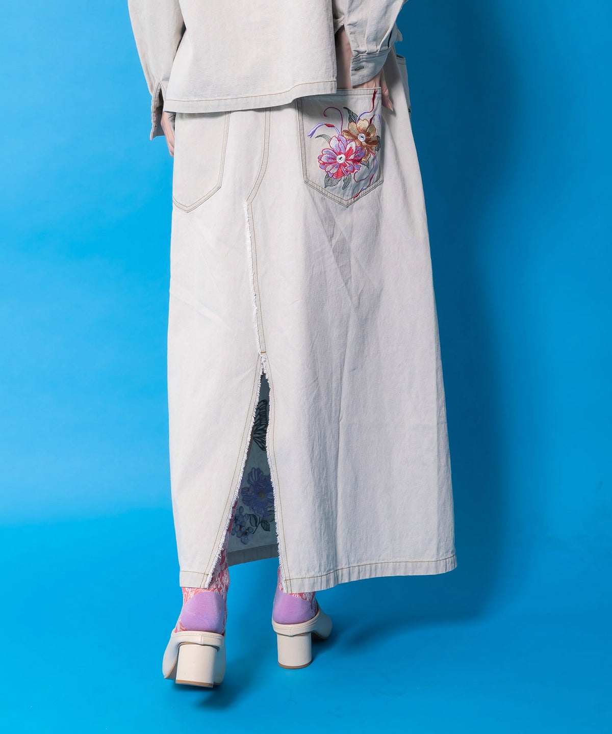 花蝶刺繍デニムロングスカート-6