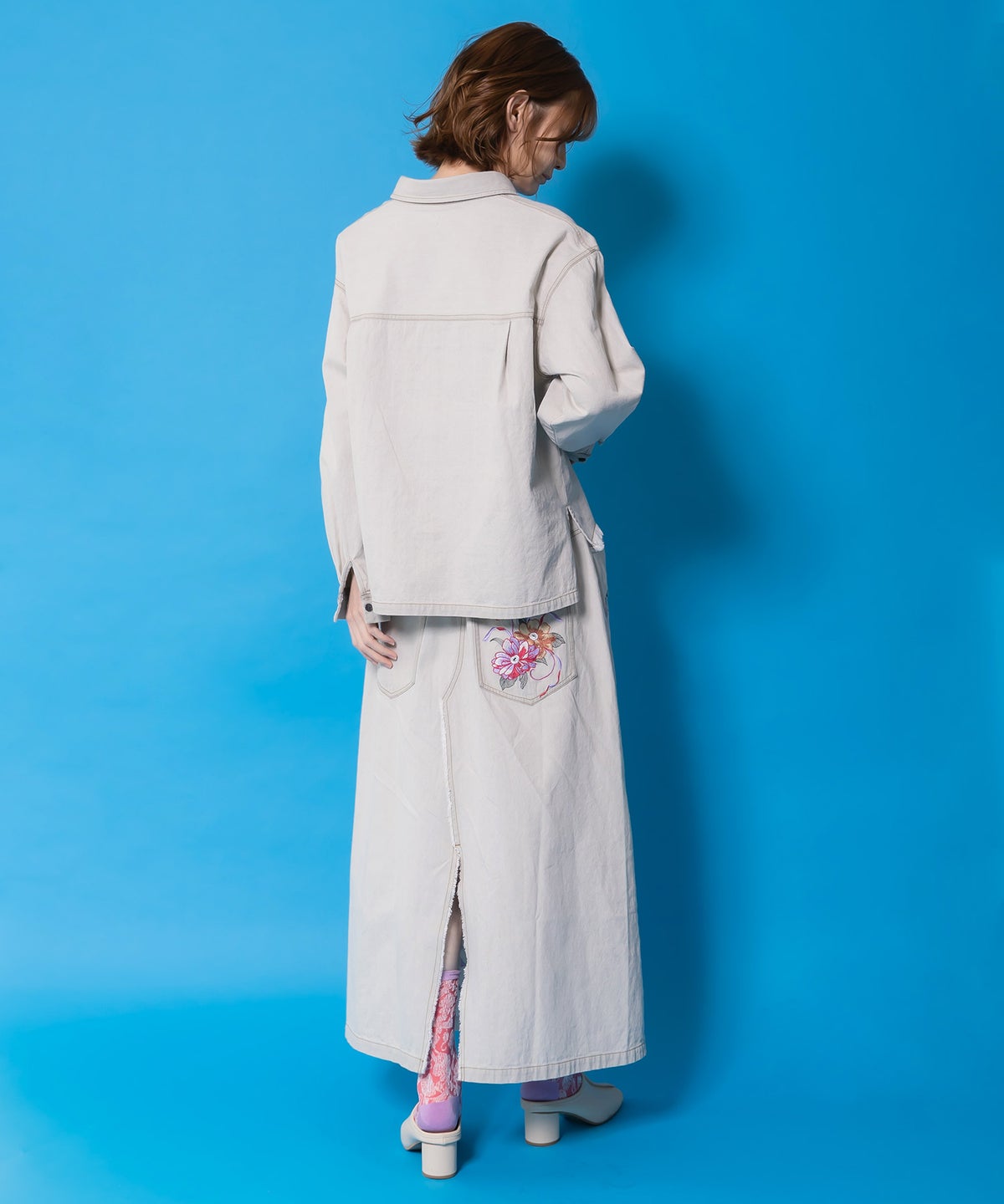 花蝶刺繍デニムロングスカート-7