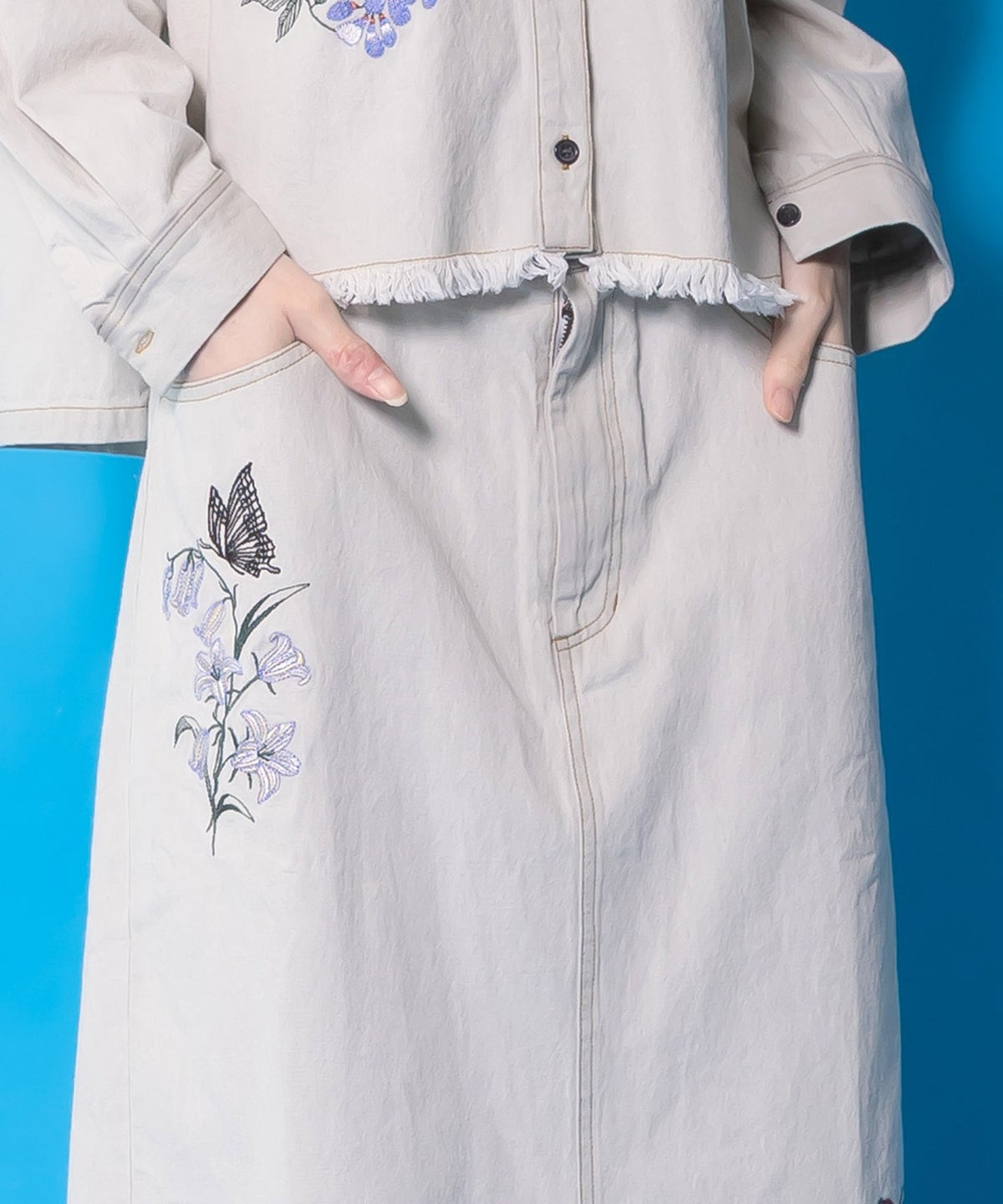 花蝶刺繍デニムロングスカート-8