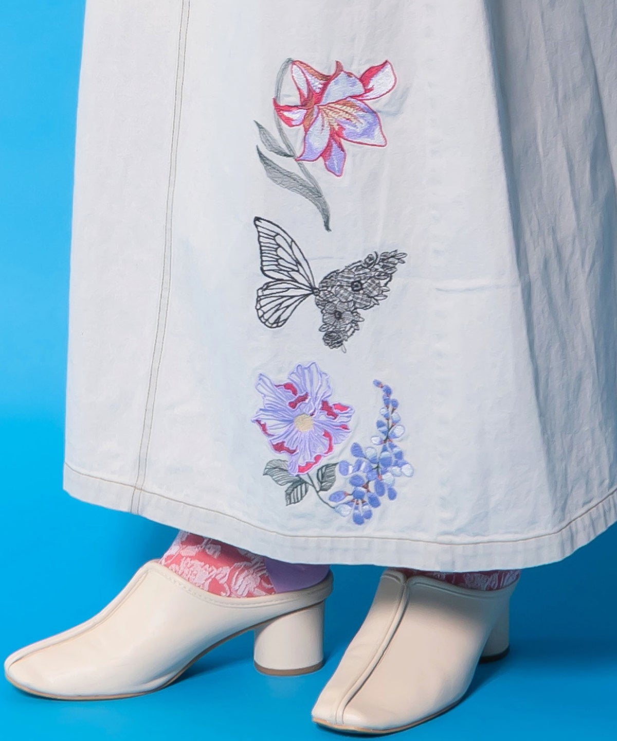 花蝶刺繍デニムロングスカート-9