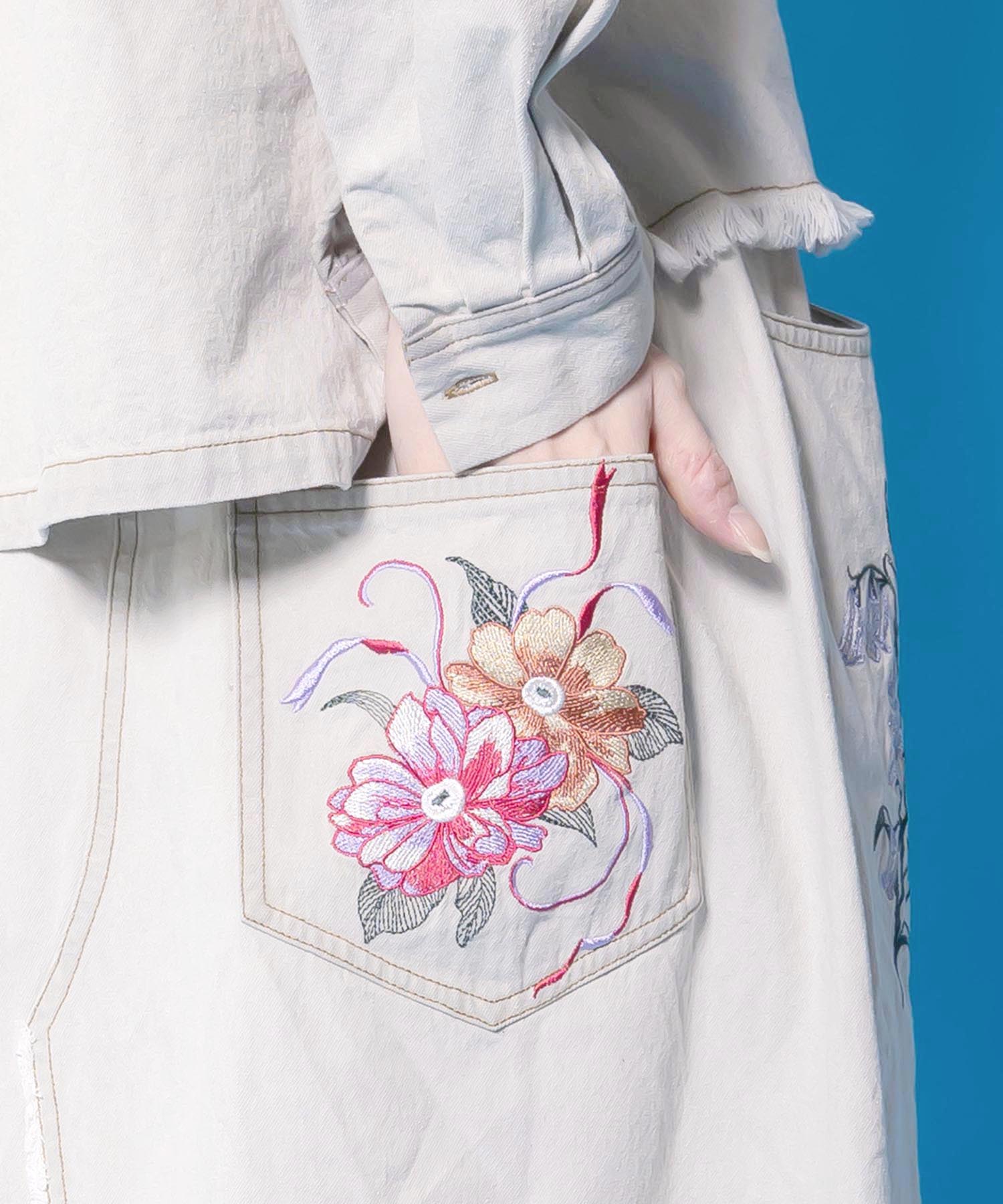561239：花蝶刺繍デニムロングスカートの通販-ScoLar