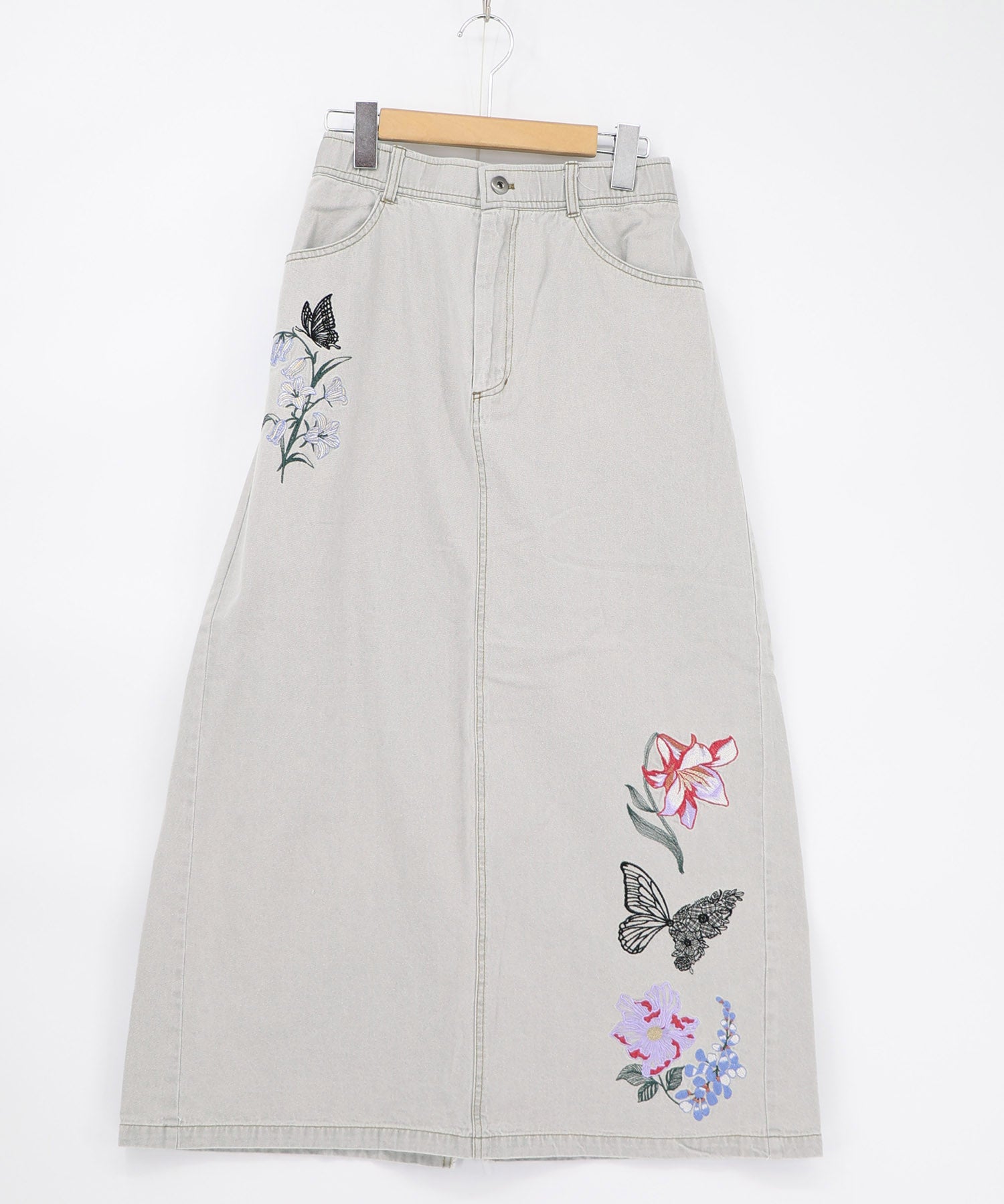561239：花蝶刺繍デニムロングスカートの通販-ScoLar