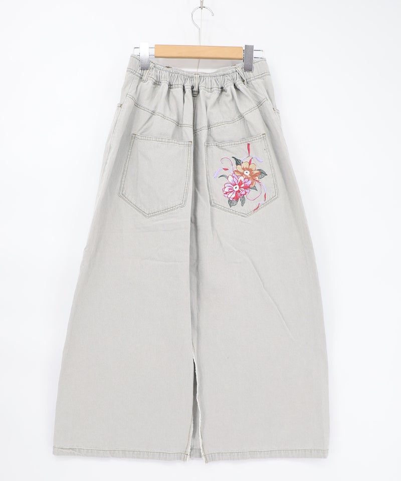 花蝶刺繍デニムロングスカート-13