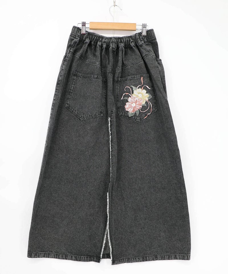 花蝶刺繍デニムロングスカート-16