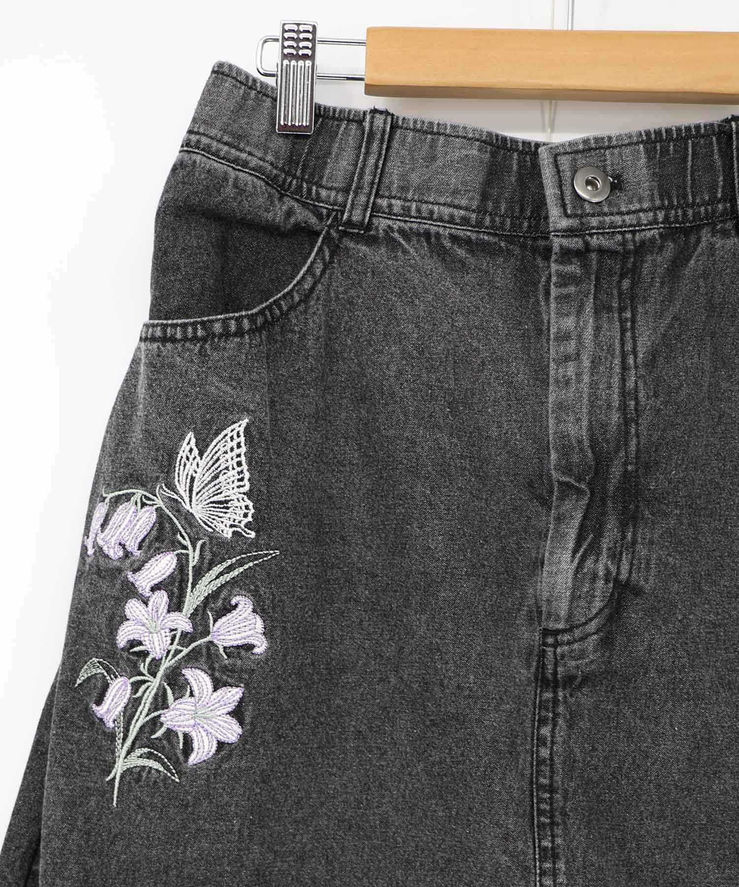 561239：花蝶刺繍デニムロングスカートの通販-ScoLar