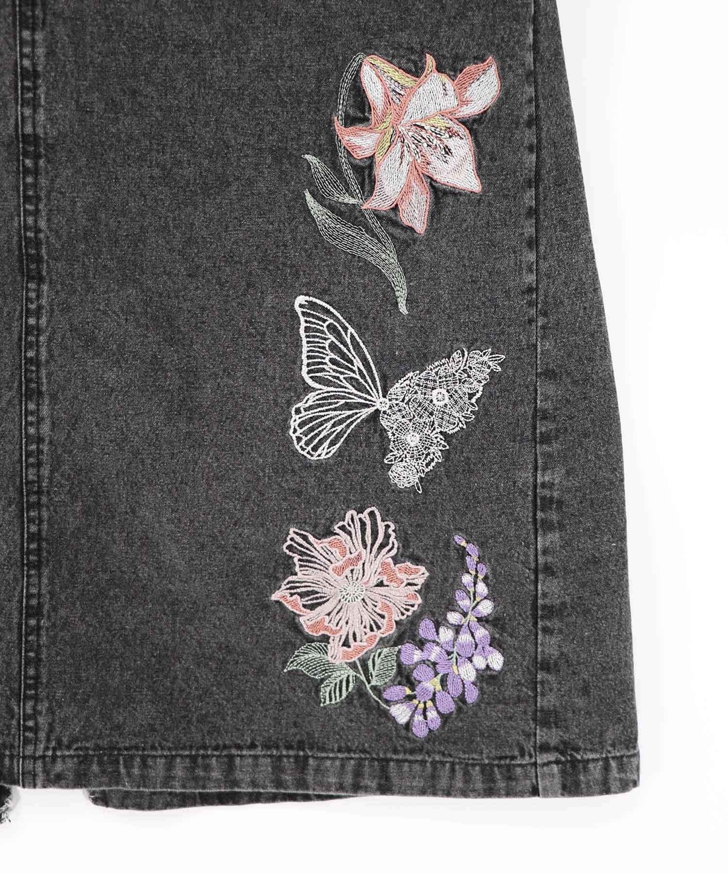 561239：花蝶刺繍デニムロングスカートの通販-ScoLar