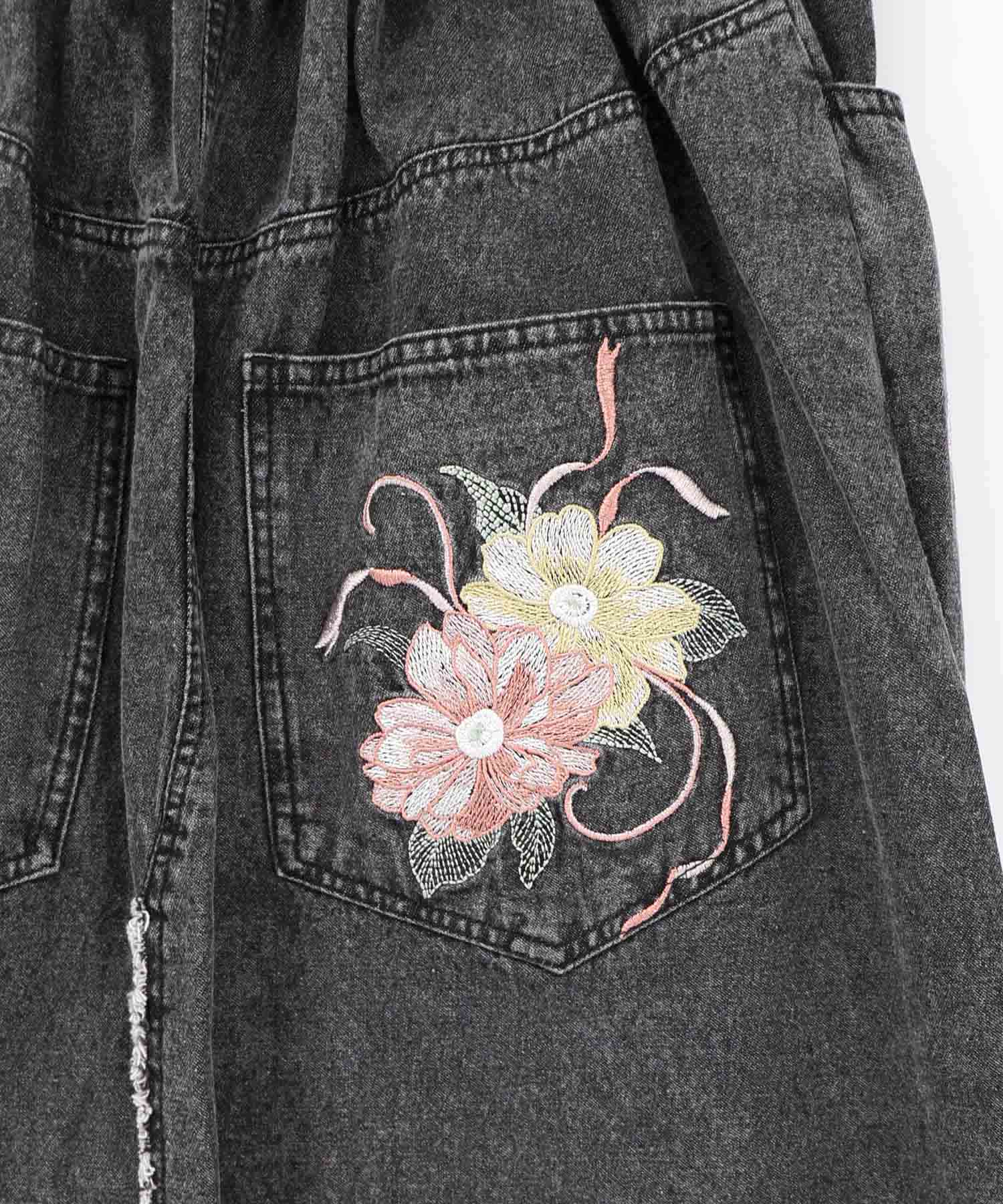 MUVEIL ミュベール デニムロングスカート 花柄刺繍 MUVEIL】 フラワー刺繍スカート - メルカリ