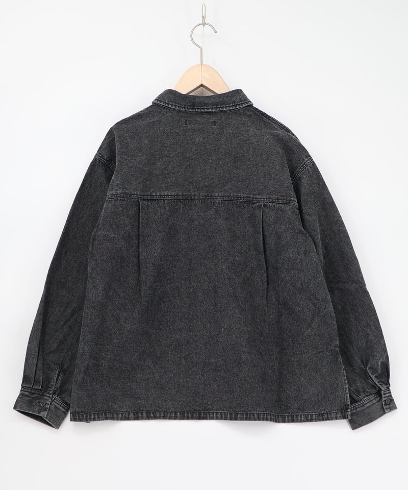 花蝶刺繍すそフリンジ入りデニムシャツ-15