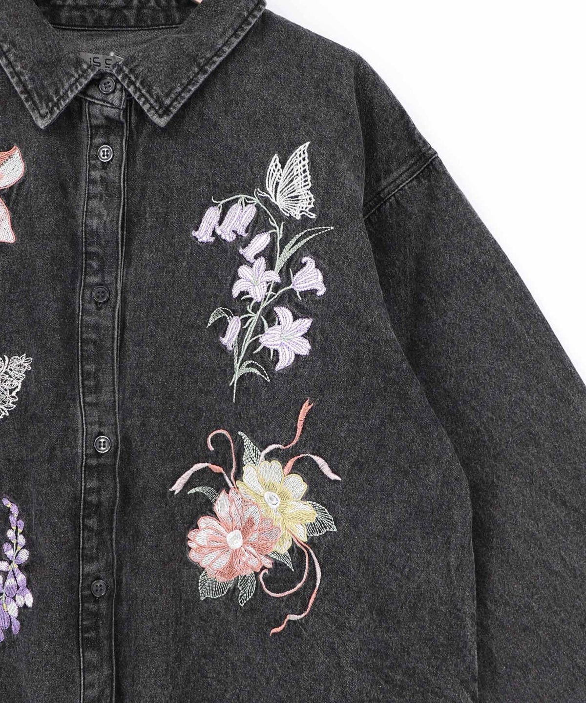 花蝶刺繍すそフリンジ入りデニムシャツ-18