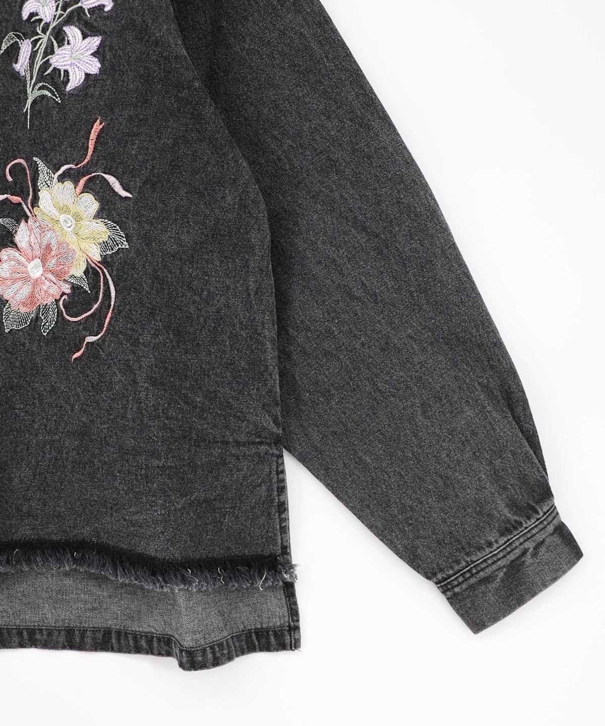 花蝶刺繍すそフリンジ入りデニムシャツ-19