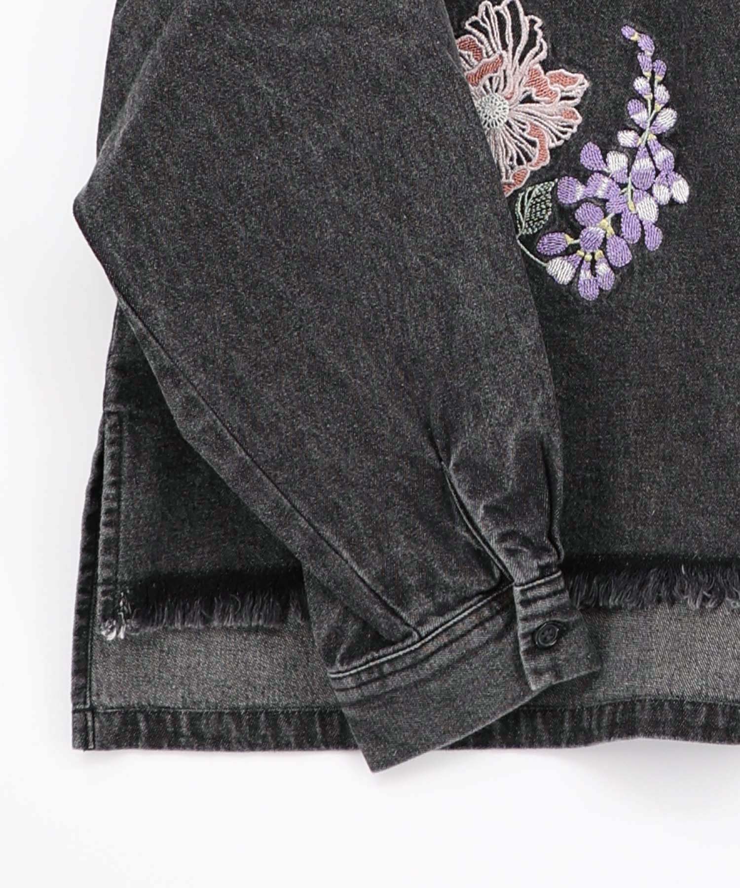 561238：花蝶刺繍すそフリンジ入りデニムシャツの通販-ScoLar